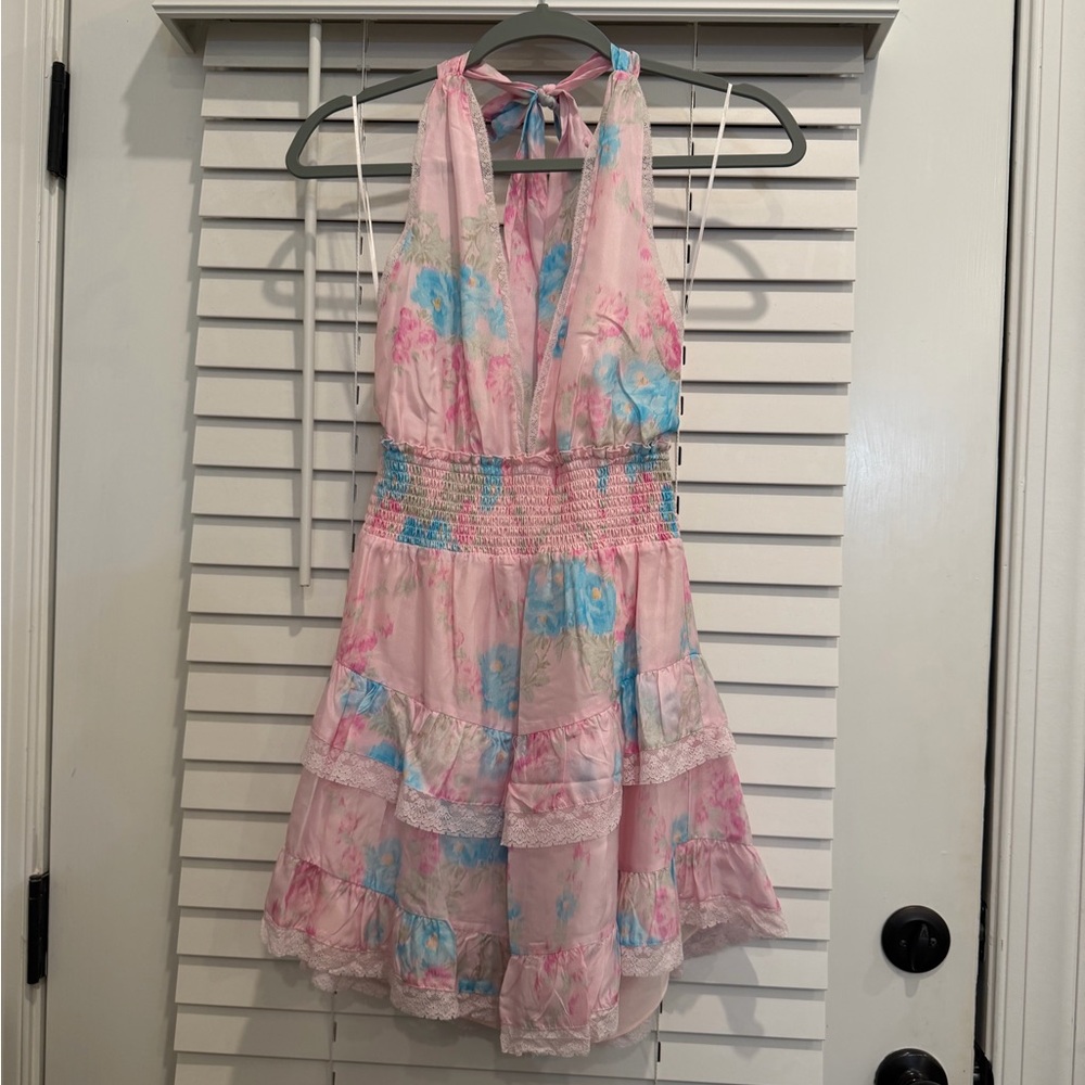 Love Shack Fancy Deanna Halter Mini Dress